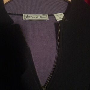 Merino Wool Donald Ross Black and Purple 1/4 zip size Medium